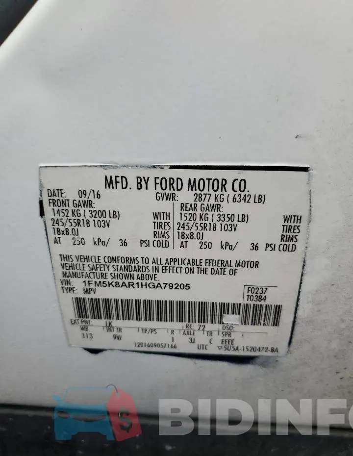 1FM5K8AR1HGA79205 Photo# 13