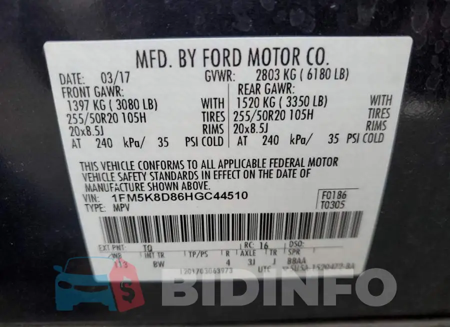 1FM5K8D86HGC44510 Photo# 14
