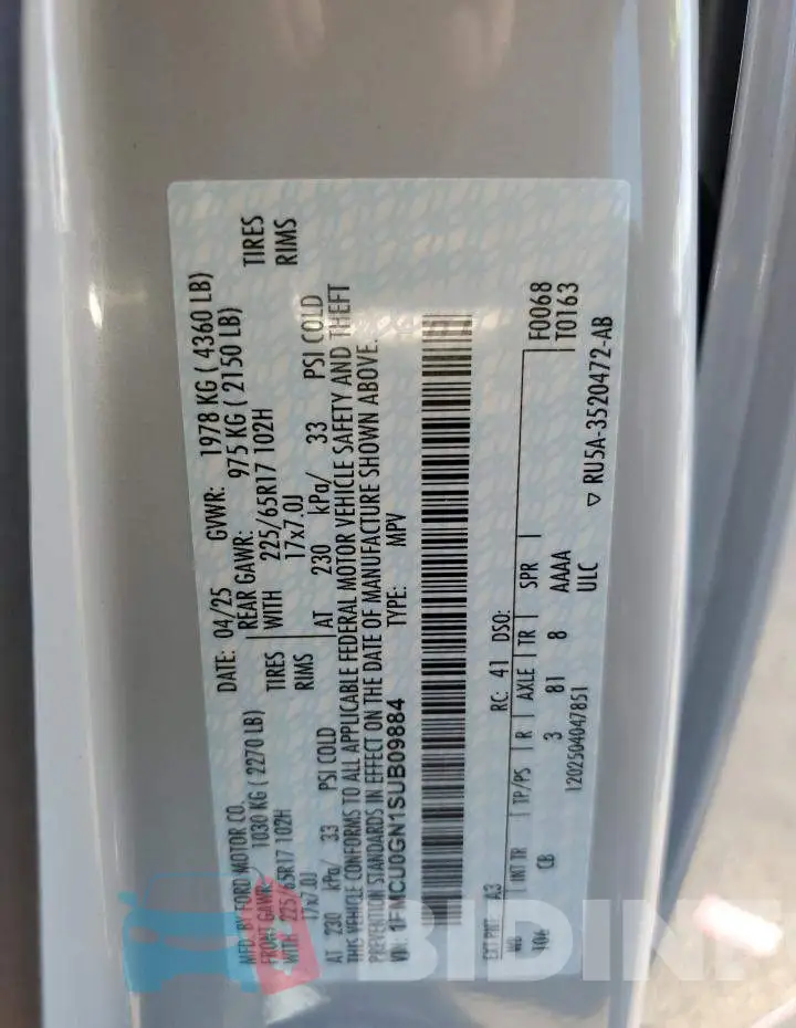 1FMCU0GN1SUB09884 Photo# 14