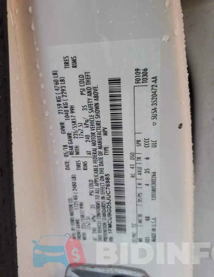 1FMCU9GD5JUC76985 Photo# 13