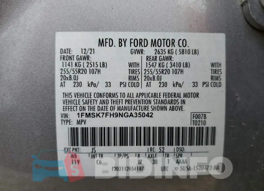 1FMSK7FH9NGA35042 Photo# 13