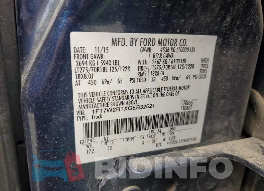 1FT7W2BTXGEB32521 Photo# 12