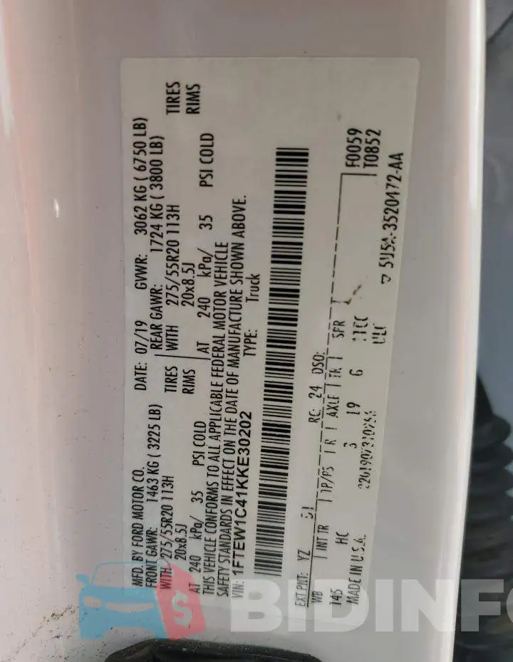 1FTEW1C41KKE30202 Photo# 12