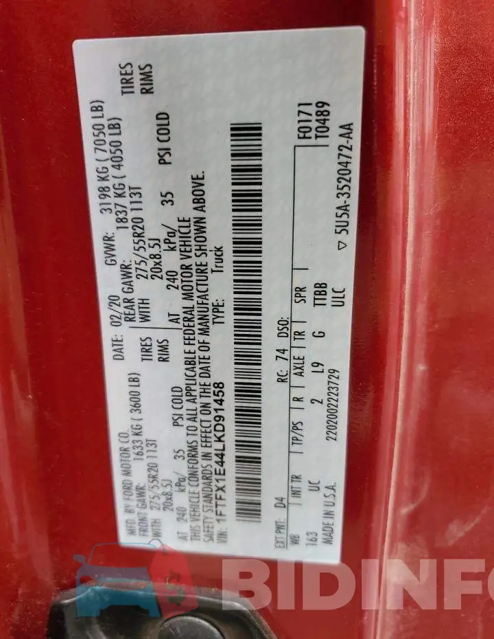 1FTFX1E44LKD91458 Photo# 12