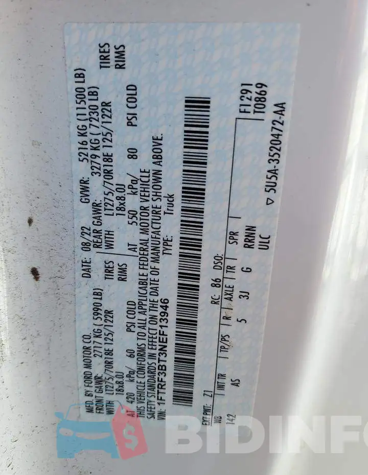 1FTRF3BT3NEF13946 Photo# 12