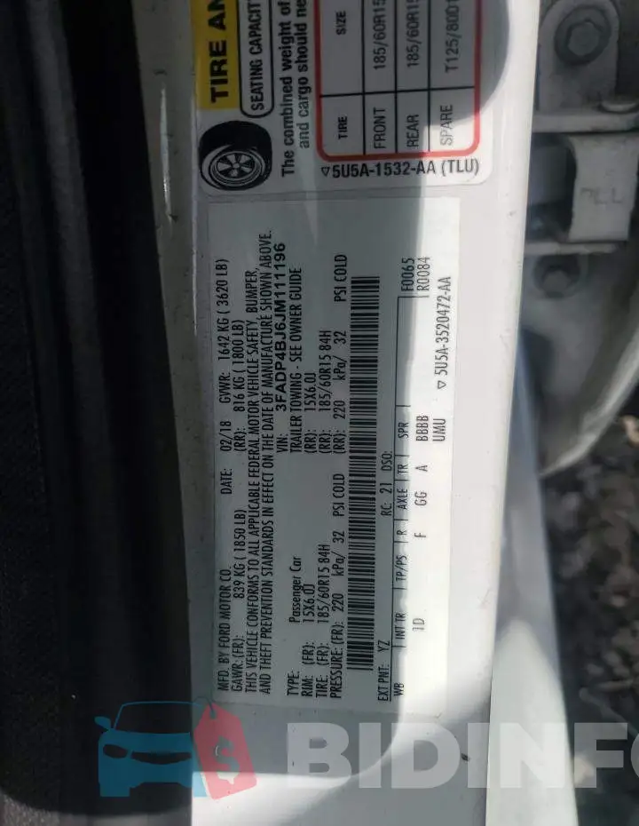 3FADP4BJ6JM111196 Photo# 12