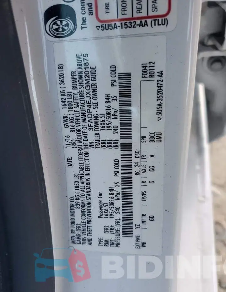 3FADP4EJXGM201875 Photo# 12