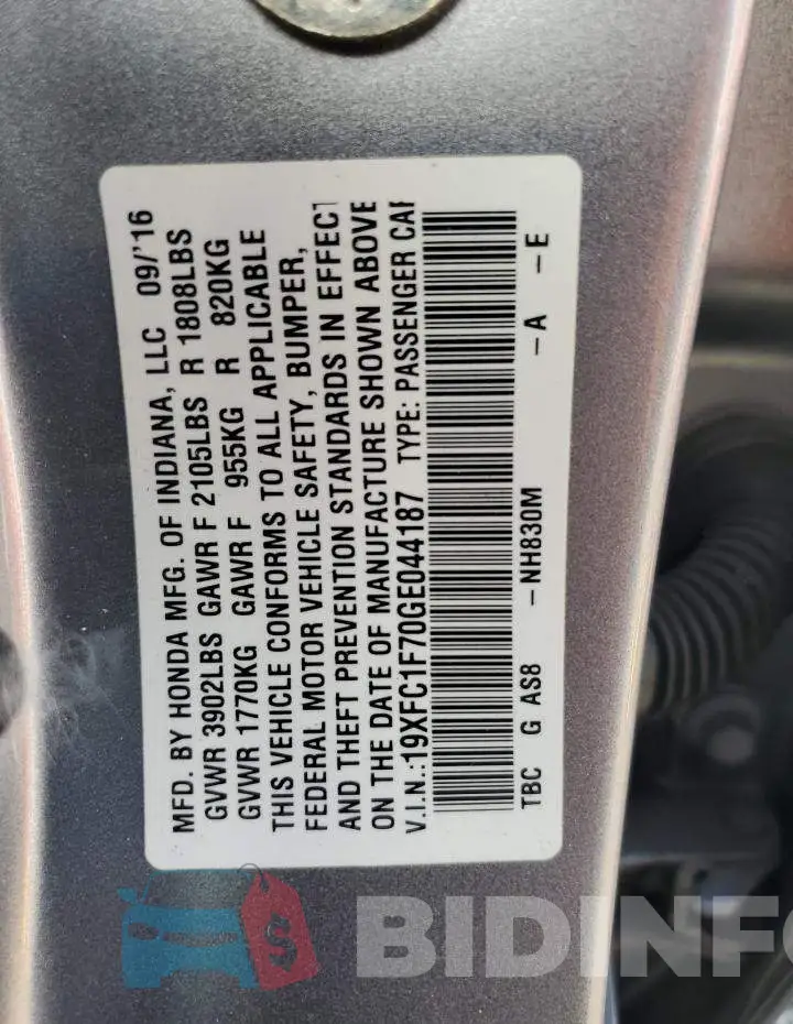 19XFC1F70GE044187 Photo# 13