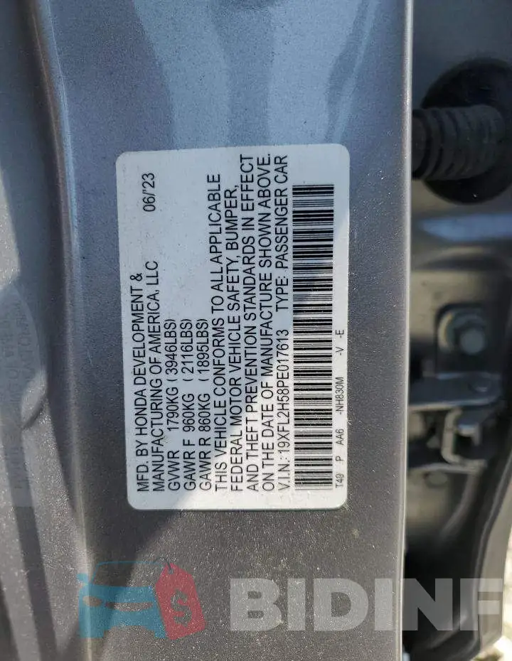 19XFL2H58PE017613 Photo# 12