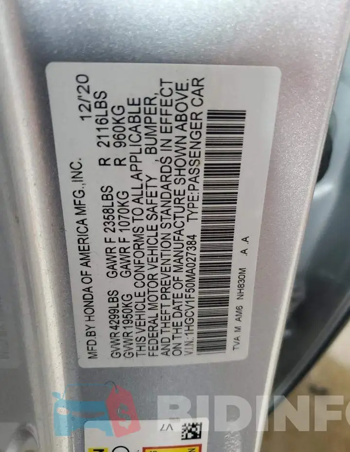1HGCV1F50MA027384 Photo# 13