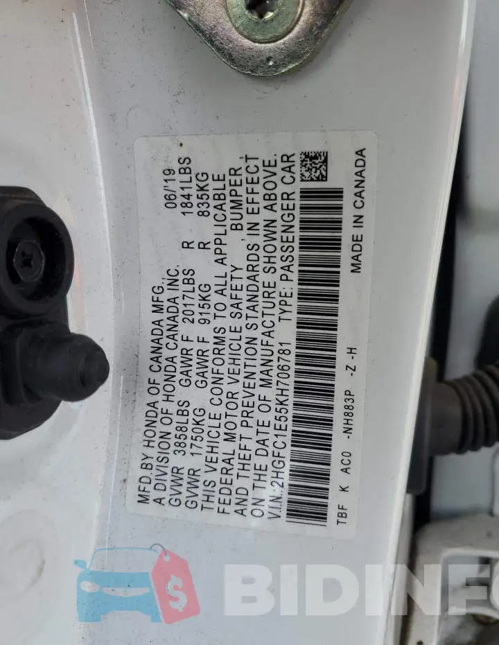 2HGFC1E55KH706781 Photo# 12