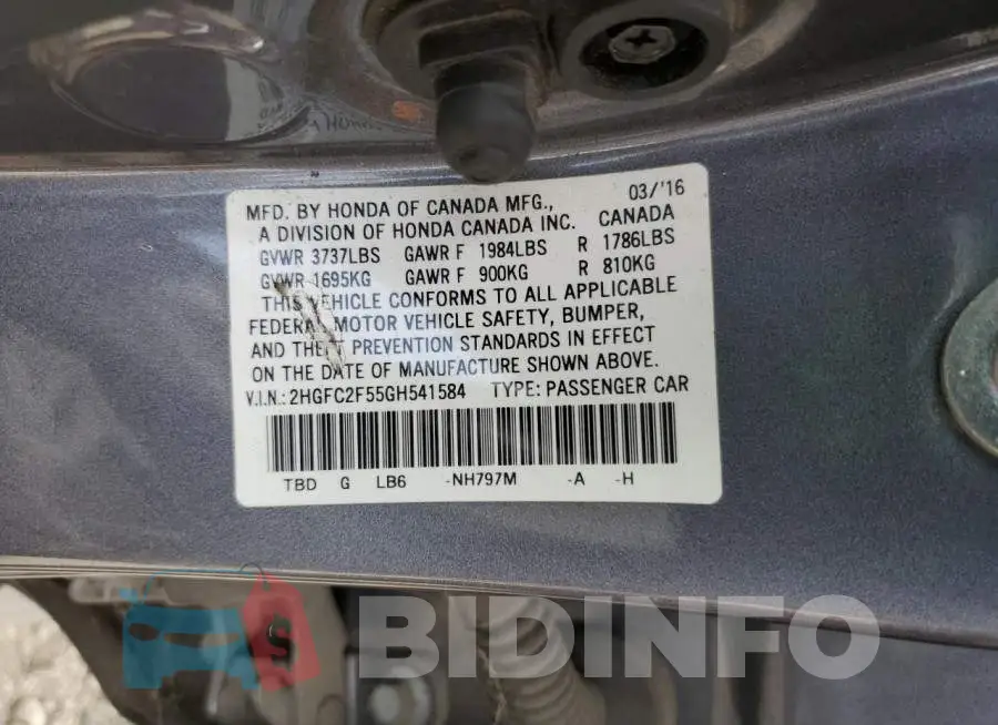 2HGFC2F55GH541584 Photo# 12