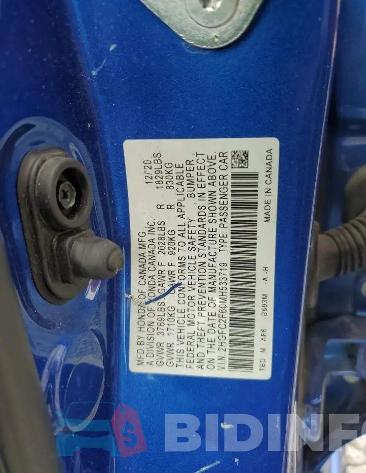 2HGFC2F60MH533719 Photo# 12