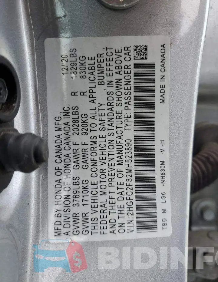 2HGFC2F82MH523890 Photo# 12