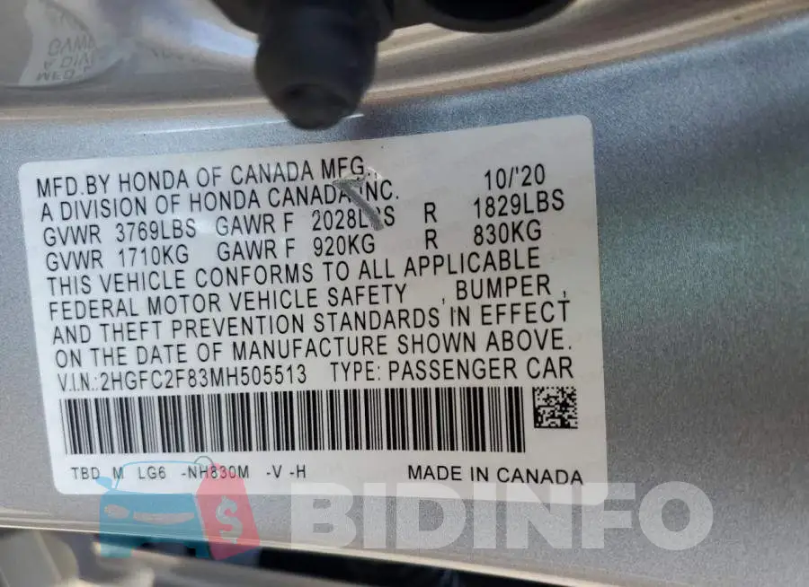 2HGFC2F83MH505513 Photo# 12