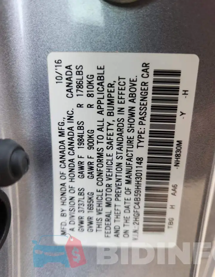 2HGFC4B59HH301148 Photo# 13