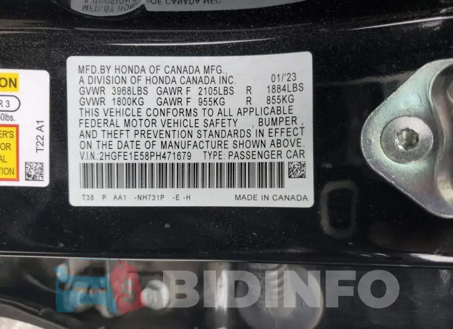 2HGFE1E58PH471679 Photo# 12