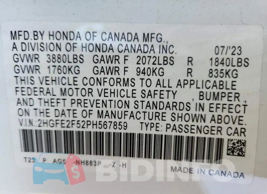 2HGFE2F52PH567859 Photo# 12