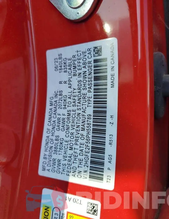 2HGFE2F56PH558789 Photo# 12