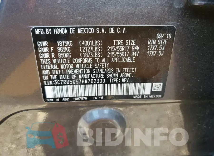 3CZRU5G57HM702300 Photo# 12