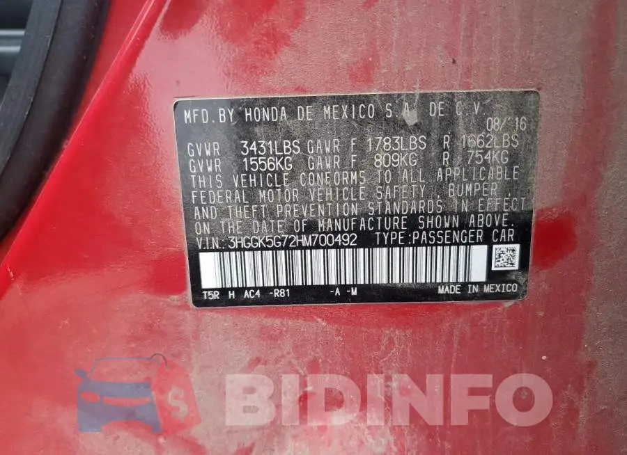 3HGGK5G72HM700492 Photo# 13