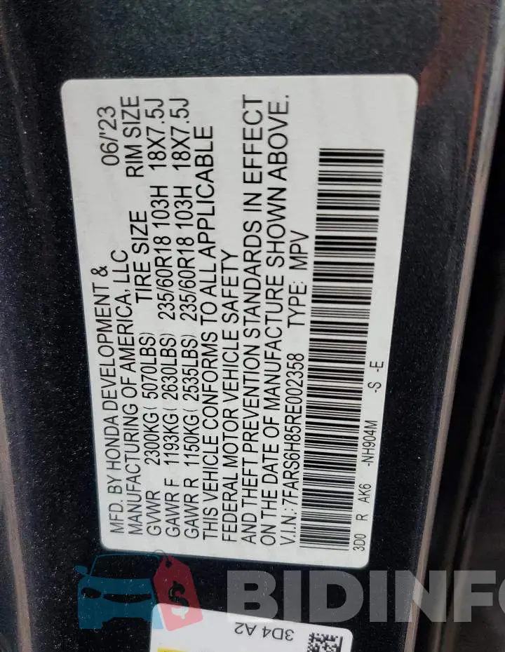 7FARS6H85RE002358 Photo# 14