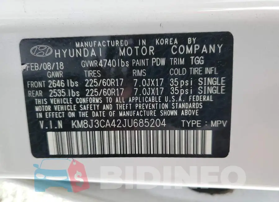 KM8J3CA42JU685204 Photo# 13