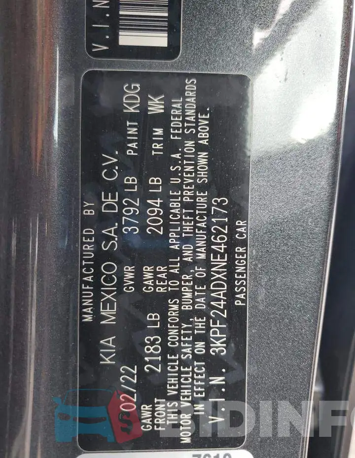 3KPF24ADXNE462173 Photo# 12