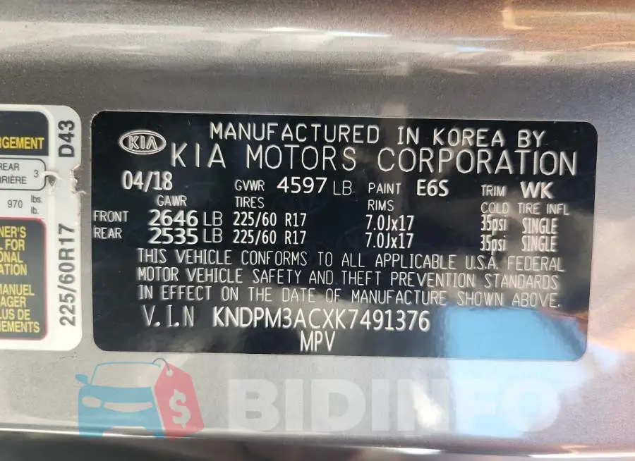 KNDPM3ACXK7491376 Photo# 13