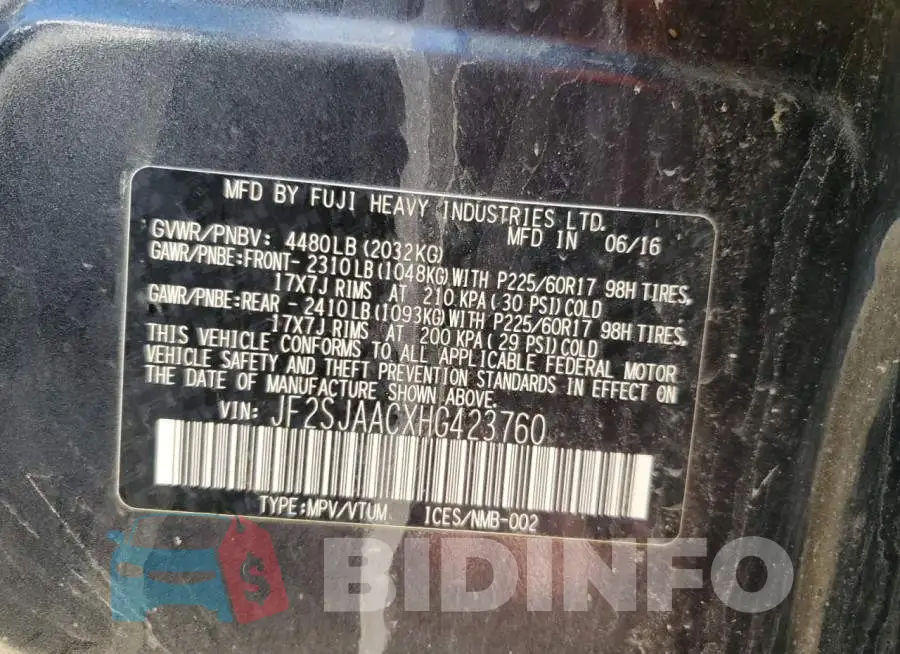 JF2SJAACXHG423760 Photo# 12