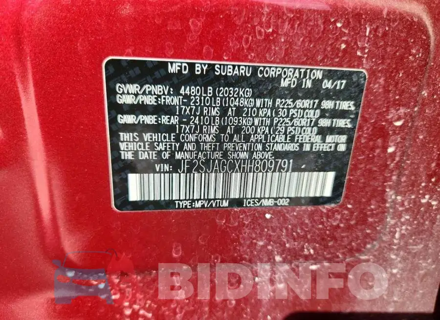 JF2SJAGCXHH809791 Photo# 13