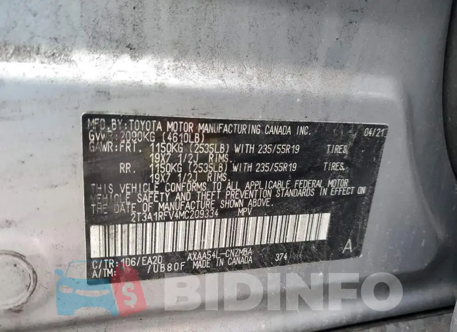 2T3A1RFV4MC209334 Photo# 13