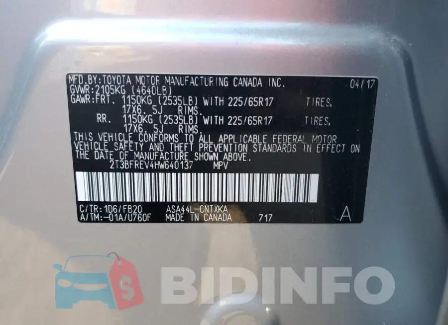 2T3BFREV4HW640137 Photo# 13