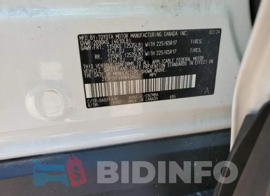2T3P1RFV4RW438032 Photo# 13