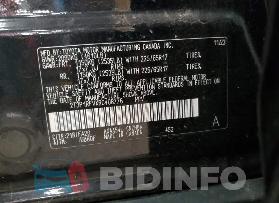 2T3P1RFVXRC408776 Photo# 14