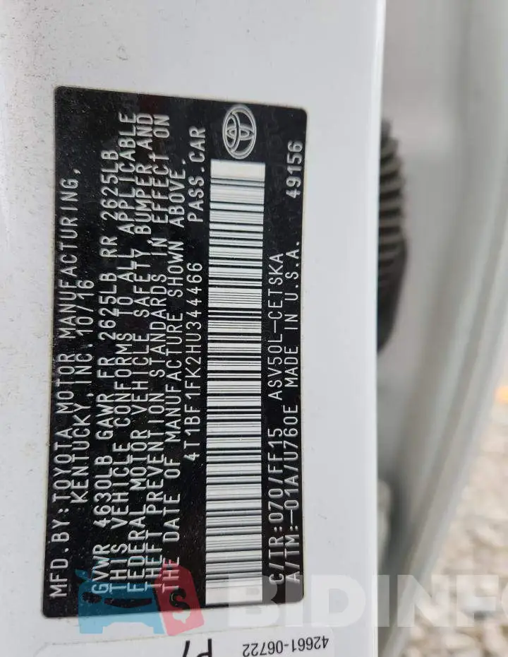 4T1BF1FK2HU344466 Photo# 13