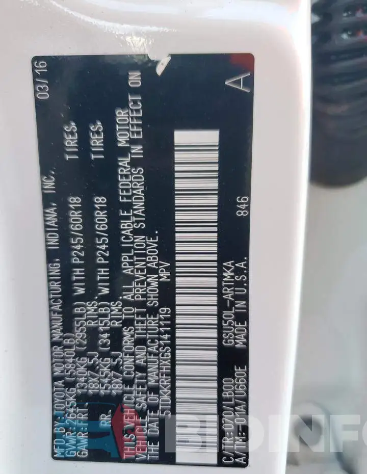 5TDKKRFHXGS141119 Photo# 13