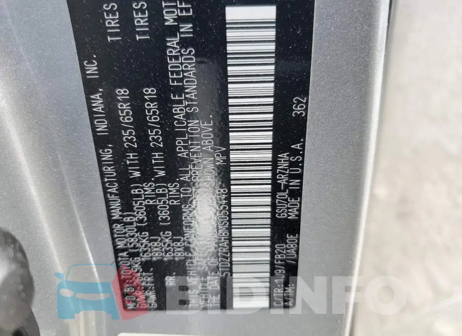 5TDZZRAH8MS055448 Photo# 13