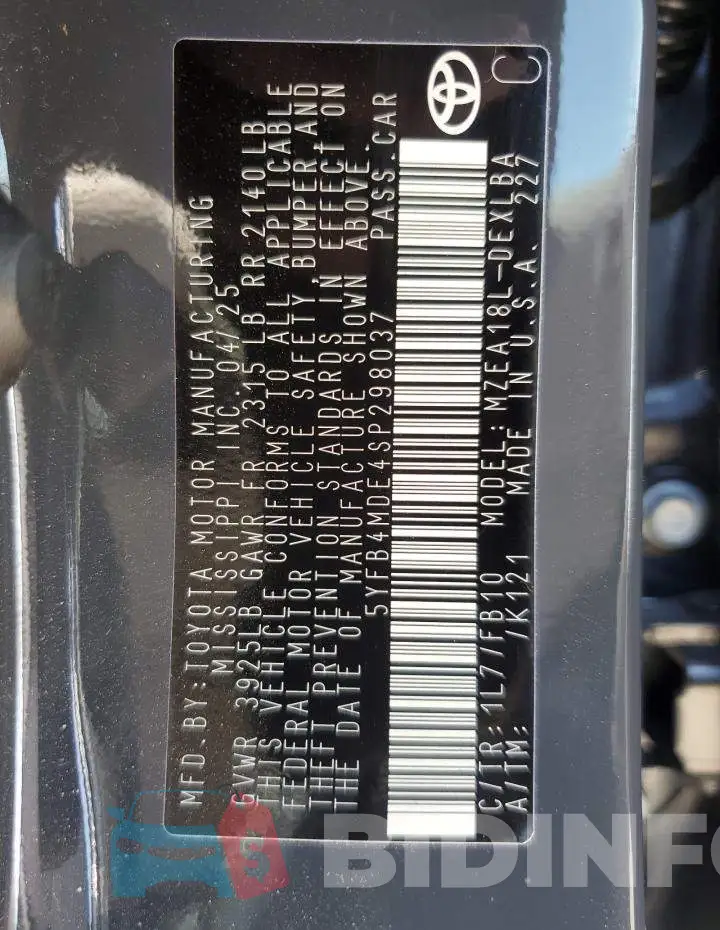 5YFB4MDE4SP298037 Photo# 12