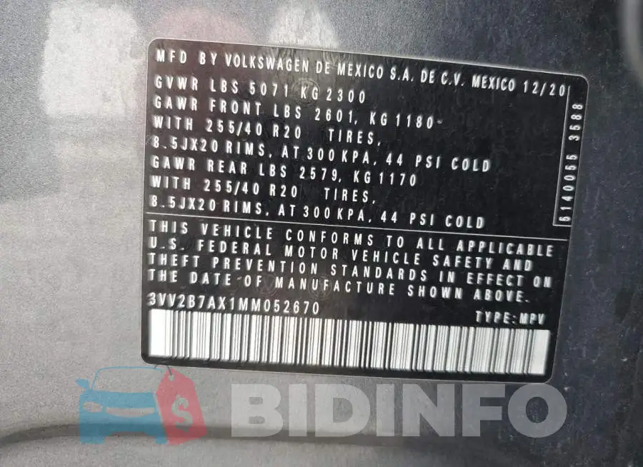 3VV2B7AX1MM052670 Photo# 14