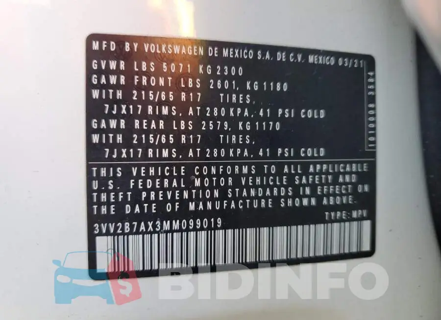 3VV2B7AX3MM099019 Photo# 12