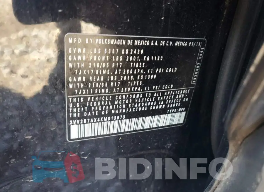 3VV2B7AX4KM013973 Photo# 13