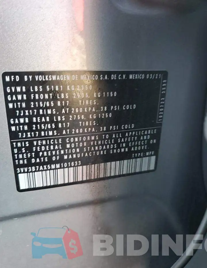3VV3B7AX5MM101633 Photo# 13