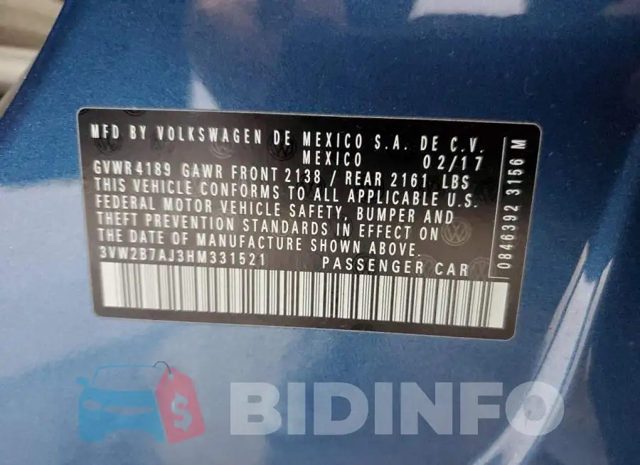 3VW2B7AJ3HM331521 Photo# 12