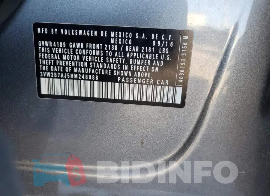3VW2B7AJ5HM248088 Photo# 13