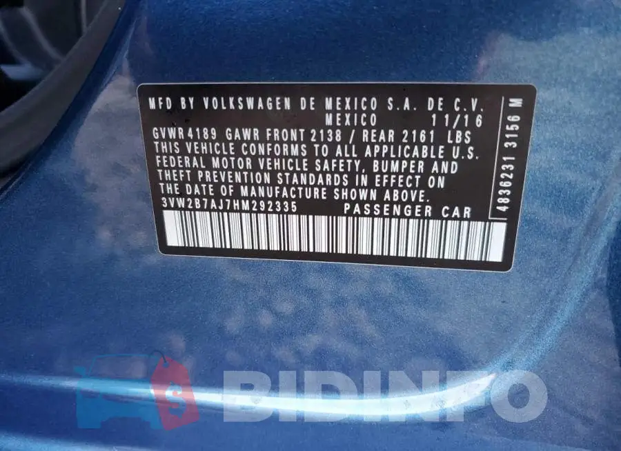 3VW2B7AJ7HM292335 Photo# 13