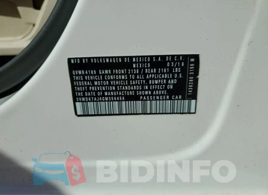 3VWD67AJ6GM356456 Photo# 13