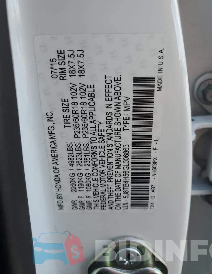 5J8TB4H56GL006863 Photo# 14