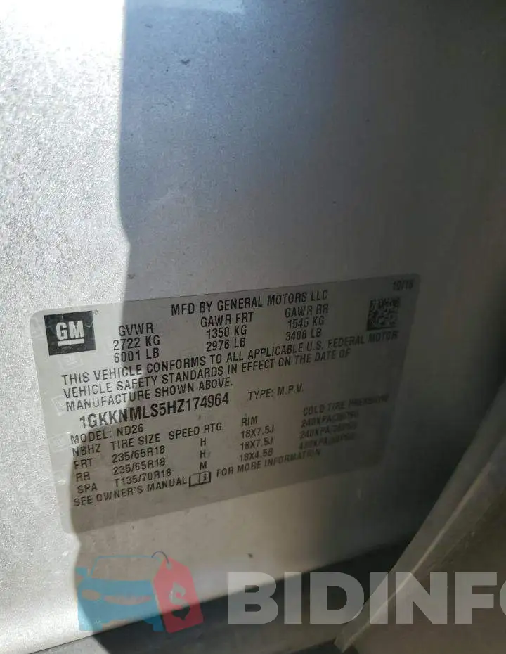 1GKKNMLS5HZ174964 Photo# 13