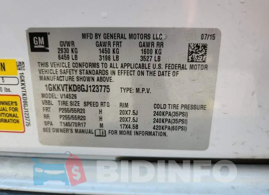 1GKKVTKD8GJ123775 Photo# 13